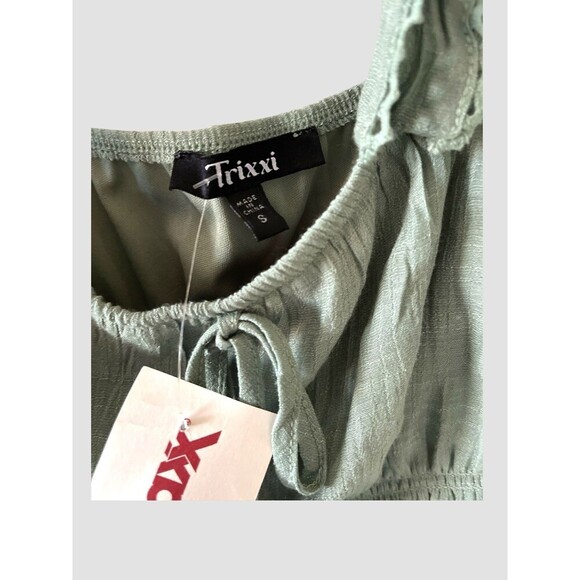 Trixxi Women's Smocked Waist Mini Dress Size Small Sage Green Tie Straps NWT - Picture 5 of 10